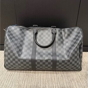 Checkerboard Travel Duffel Bag - Black